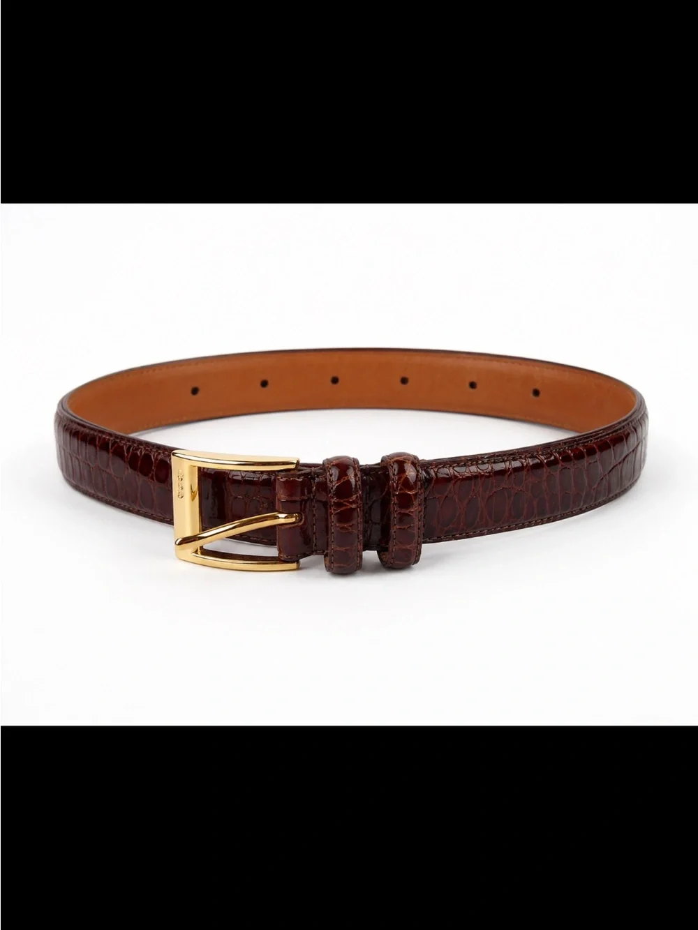 1990’s Ralph Lauren Croc-Embossed Leather Belt in Deep Cognac Size S ~ Excellent